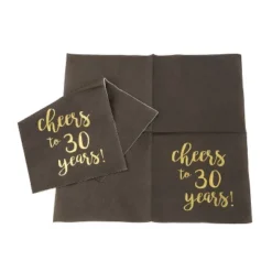 Blue Panda 100-Pack "Cheers To 30 Years!" Gold Foil Paper Disposable Cocktail Paper Napkins 5 X 5 Inches