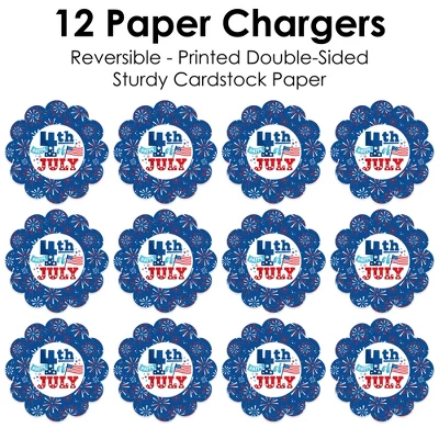 Big Dot Of Happiness Firecracker 4th Of July - Red, White And Royal Blue Party Round Table Decorations - Paper Chargers - Place Setting For 12 6 Big Dot Of Happiness Firecracker 4th Of July - Red, White And Royal Blue Party Round Table Decorations - Paper Chargers - Place Setting For 12 - Image 4