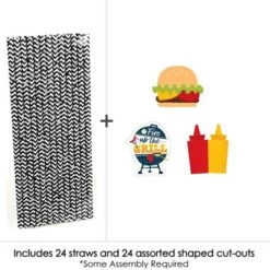 Big Dot Of Happiness Fire Up The Grill - Paper Straw Decor - Summer BBQ Picnic Party Striped Decorative Straws - Set Of 24 -Household Cleaning Supplies GUEST 04b0cb8a c867 4699 a158 a44ea7b960df
