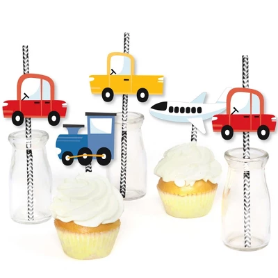 Big Dot Of Happiness Cars, Trains, And Airplanes - Paper Straw Decor - Transportation Birthday Party Striped Decorative Straws - Set Of 24 5 Big Dot Of Happiness Cars, Trains, And Airplanes - Paper Straw Decor - Transportation Birthday Party Striped Decorative Straws - Set Of 24 - Image 3