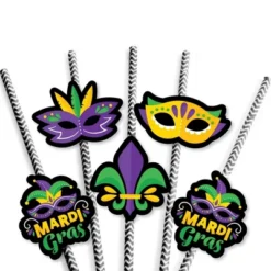 Big Dot Of Happiness Colorful Mardi Gras Mask - Paper Straw Decor - Masquerade Party Striped Decorative Straws - Set Of 24 -Household Cleaning Supplies GUEST 12047292 1e08 40ef b91e 82dd23eb0fb7
