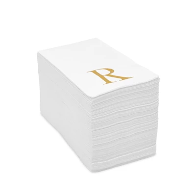 Sparkle And Bash 100 Pack Gold Foil Initial Letter R White Monogrammed Paper Napkins For Wedding Reception, Table Decorations, 4 X 8 In 6 Sparkle And Bash 100 Pack Gold Foil Initial Letter R White Monogrammed Paper Napkins For Wedding Reception, Table Decorations, 4 X 8 In - Image 4
