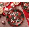 Blue Panda 80 Pack Red Plaid Christmas Paper Plates For Holiday Party, Gold Merry And Bright Design (9 In)