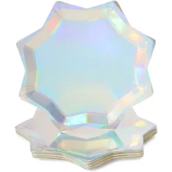 Sparkle And Bash 72 Pack Holographic Octagon Shaped Disposable Party Plates, Iridescent Plates In 3 Sizes -Household Cleaning Supplies GUEST 1bfc6818 8bae 4ac4 a0a1 622497e98eb9
