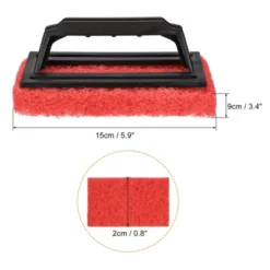 Unique Bargains Cleaning Kitchen Bathroom Scouring Pad Brush With Handle 15cm Red 4 Pcs