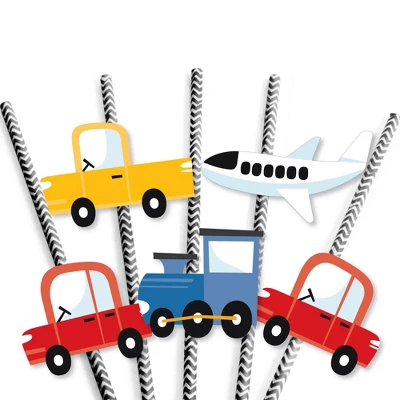 Big Dot Of Happiness Cars, Trains, And Airplanes - Paper Straw Decor - Transportation Birthday Party Striped Decorative Straws - Set Of 24 6 Big Dot Of Happiness Cars, Trains, And Airplanes - Paper Straw Decor - Transportation Birthday Party Striped Decorative Straws - Set Of 24 - Image 4