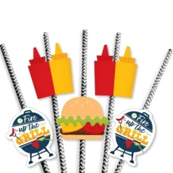 Big Dot Of Happiness Fire Up The Grill - Paper Straw Decor - Summer BBQ Picnic Party Striped Decorative Straws - Set Of 24 -Household Cleaning Supplies GUEST 2b8d4f2d 3d29 48f2 bc3c ea2806bf049b