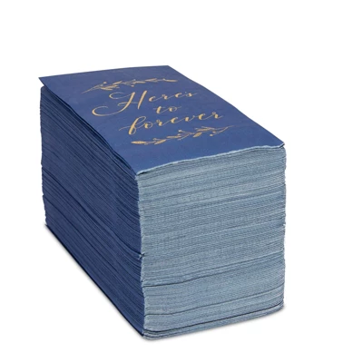 Sparkle And Bash 100 Pack Navy Blue Napkins For Wedding Reception With Gold Foil, Here's To Forever, 3-Ply, 4 X 8 In 4 Sparkle And Bash 100 Pack Navy Blue Napkins For Wedding Reception With Gold Foil, Here's To Forever, 3-Ply, 4 X 8 In - Image 2