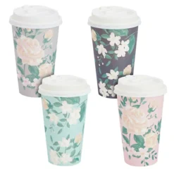 Juvale 24 Pack Disposable Floral Paper Coffee Cups With Lids 16 Oz , To Go Coffee Cups For Flower-Themed Party, Wedding, Baby Shower, 4 Pastel Colors -Household Cleaning Supplies GUEST 30f3bae6 76d8 4e18 8ef7 96c68b328847