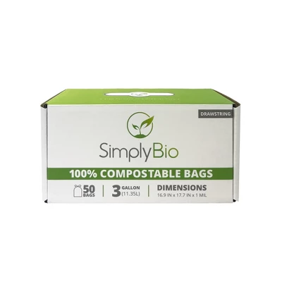 Simply Bio 3 Gal. 1 Mil. Compostable Trash Bags With Drawstring, Heavy-Duty, 50-Count 10 Simply Bio 3 Gal. 1 Mil. Compostable Trash Bags With Drawstring, Heavy-Duty, 50-Count - Image 8