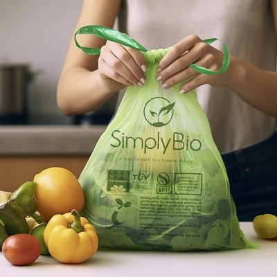 Simply Bio 3 Gal. 1 Mil. Compostable Trash Bags With Drawstring, Heavy-Duty, 50-Count 3 Simply Bio 3 Gal. 1 Mil. Compostable Trash Bags With Drawstring, Heavy-Duty, 50-Count