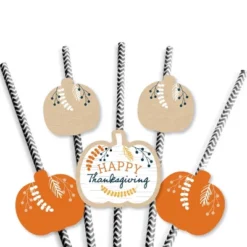 Big Dot Of Happiness Happy Thanksgiving - Paper Straw Decor - Fall Harvest Party Striped Decorative Straws - Set Of 24 -Household Cleaning Supplies GUEST 37b7cd62 bc0e 43aa 979a 7e982b473044
