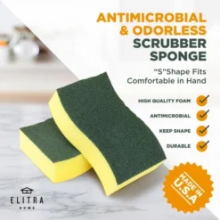 ELITRA HOME Heavy Duty Scrubber Sponge, With Smell Resistant Hydrophilic Foam Technology, Odorless - Green