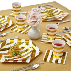 Silver Spoons Disposable Napkins For Events, Stripe Beverage Napkins, 36 PC