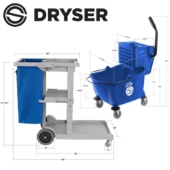 Dryser Commercial Janitorial Cleaning Cart On Wheels With Shelves And Vinyl Bag & Commercial Mop Bucket With Side Press Wringer, 26 Qt. Blue -Household Cleaning Supplies GUEST 3988a00e 0d78 45a4 a7c8 a35a89621373