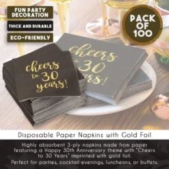 Blue Panda 100-Pack "Cheers To 30 Years!" Gold Foil Paper Disposable Cocktail Paper Napkins 5 X 5 Inches -Household Cleaning Supplies GUEST 3d26e3ce ccf6 4202 acb0 9afd7a53116f