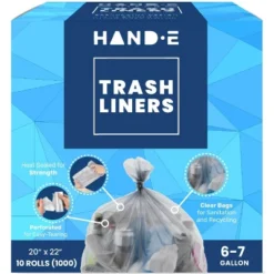 Hand-E Medium Trash Can Liners, 100 Count - 6-7 Gallon Garbage Liners - 22 Microns Thick, Gray Transparent -Household Cleaning Supplies GUEST 3ea332a5 d6b0 4a2e 954d 8204a90393b0