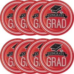 Creative Converting 54ct Graduation School Spirit Disposable Paper Plates Red