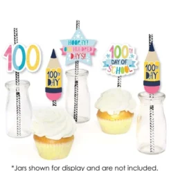 Big Dot Of Happiness Happy 100th Day Of School - Paper Straw Decor -100 Days Party Striped Decorative Straws - Set Of 24 -Household Cleaning Supplies GUEST 46705a70 78aa 49e1 8a77 01b82278eeab
