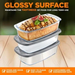 NutriChef 3 Sets High Borosilicate Glass Loaf Pan With Cover - Grip Handles For Easy Carry From Hot Oven To Table, BPA-Free -Household Cleaning Supplies GUEST 472f9fb2 8271 4184 9c38 0b0dae0d6cca