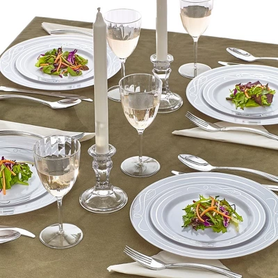 Silver Spoons Elegant Disposable Dinnerware Set For Party, Includes 20 Dinner Plates (10.25”) & 20 Side Plates (7.5”) – Bella Collection 3 Silver Spoons Elegant Disposable Dinnerware Set For Party, Includes 20 Dinner Plates (10.25”) & 20 Side Plates (7.5”) – Bella Collection