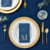 Sparkle And Bash 100 Pack Navy Blue Monogrammed Gold Foil Letter M Paper Dinner Napkins For Engagement & Wedding Party, 4x8 In -Household Cleaning Supplies GUEST 4a4c4105 6666 4fcb 9abd eaf96ed672e5
