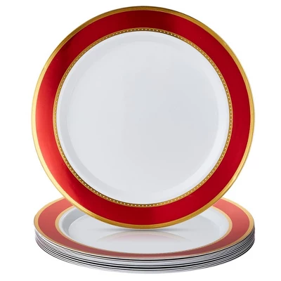 Elegant Disposable Plates For Party - (10 Piece) Heavy Duty Disposable Dinner Set, Fine Dining Plastic Dishes For Elegant China Look, Red, Jubilant 4 Elegant Disposable Plates For Party - (10 Piece) Heavy Duty Disposable Dinner Set, Fine Dining Plastic Dishes For Elegant China Look, Red, Jubilant - Image 2
