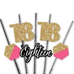 Big Dot Of Happiness Chic 18th Birthday - Pink, Black And Gold - Paper Straw Decor - Birthday Party Striped Decorative Straws - Set Of 24 -Household Cleaning Supplies GUEST 51a51714 5fb8 41f1 a54c 414656df23a4