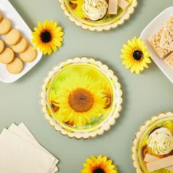 Blue Panda 48 Pack Yellow Sunflower Paper Plates For Birthday Party Supplies, Floral Baby Shower Decorations, 9 In