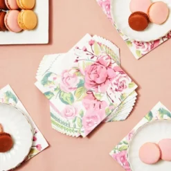 Blue Panda 150 Pack Pink Floral Paper Napkins For Bridal Shower, Birthday, Spring Tea Party, 6.5 In