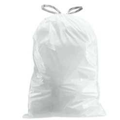 Plasticplace Simplehuman®* Code M Compatible Packs, White Drawstring Garbage Liners 12 Gallon/45 Liter, 21.5"W X 30.75"H (20 Count/5 Pack)
