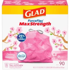 Glad ForceFlex MaxStrength Tall Kitchen Drawstring Pink Trash Bags - Cherry Blossom - 13 Gallon -Household Cleaning Supplies GUEST 66994067 6664 4e48 b1eb 57c221bde8a7