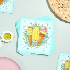 Blue Panda 150 Pack Turquoise Ice Cream Confetti Disposable Luncheon Paper Napkins 6.5" For Party Decorations
