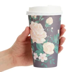 Juvale 24 Pack Disposable Floral Paper Coffee Cups With Lids 16 Oz , To Go Coffee Cups For Flower-Themed Party, Wedding, Baby Shower, 4 Pastel Colors -Household Cleaning Supplies GUEST 6bc9241d fc98 4062 969a cf11f9832879