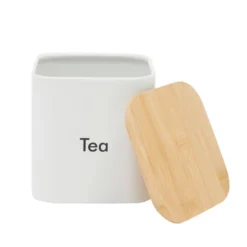 Juvale 3 Piece Set Sugar Tea Coffee Kitchen Canister Set, White Stainless Steel Containers With Bamboo Lids (54 Oz) -Household Cleaning Supplies GUEST 6c4a6401 ef7b 4720 963b ddd1e243586f