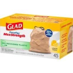 Glad ForceFlex MaxStrength Recovered Plastic Trash Bag - Lemon Fresh - 13 Gallon/45ct -Household Cleaning Supplies GUEST 6e689f5b 2a68 4a75 8fc2 eb63496d6122
