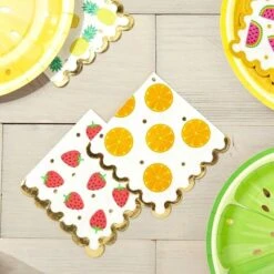 Sparkle And Bash 100 Pack Fruit Cocktail Napkins, 4 Designs For Birthday Party, 5 X 5"