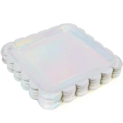 Sparkle And Bash 48 Pack Holographic Silver Foil Square Disposable Paper Plates, Scalloped Edge 9 In -Household Cleaning Supplies GUEST 6fda1733 5a37 4688 9ad2 505cff2ed07c