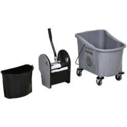 HOMCOM 9.5 Gallon (38 Quart) Mop Bucket With Wringer Cleaning Cart, 4 Moving Wheels, 2 Separate Buckets, & Mop-Handle Holder -Household Cleaning Supplies GUEST 712c87f5 ad46 4411 bc8b d01b6f194d79