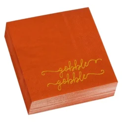 Blue Panda 50-Pack Gobble In Metallic Gold Foil Orange Thanksgiving Disposable Paper Cocktail Party Napkins -Household Cleaning Supplies GUEST 765343f9 cde9 4aff 8fd8 8a92aa66b342