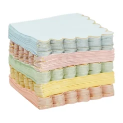 Sparkle And Bash 150 Pack Scalloped Gold Foil Cocktail Paper Napkins For Party Supplies, 5 Pastel Colors, 5x5 In -Household Cleaning Supplies GUEST 77ad3262 1718 4c7c 84cc e26cee189d08