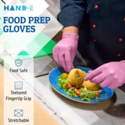 Hand-E Pink Nitrile Gloves, Perfect For Cleaning & Cooking - 50 Pack