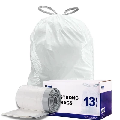 Plasticplace 13 Gallon Extra Tall Drawstring Kitchen Bags, 200 Count, White 3 Plasticplace 13 Gallon Extra Tall Drawstring Kitchen Bags, 200 Count, White