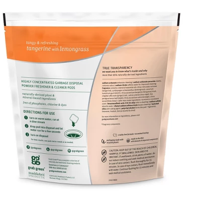 Grab Green Garbage Disposal Freshener & Cleaner Pods, Tangerine With Lemongrass Scent 3 Grab Green Garbage Disposal Freshener & Cleaner Pods, Tangerine With Lemongrass Scent