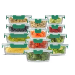 JoyJolt 24 Piece Fluted Glass Food Storage Containers With Leakproof Lids Set - Green -Household Cleaning Supplies GUEST 8a7427f8 990d 4738 81cb 7accb962c1e5