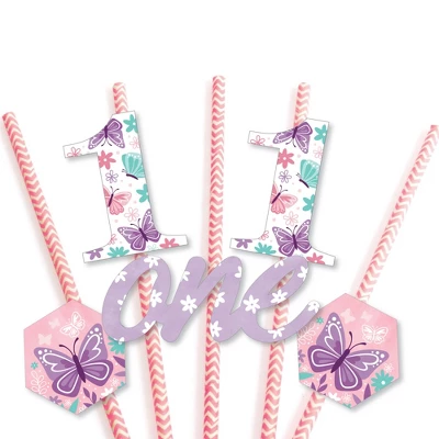 Big Dot Of Happiness 1st Birthday Beautiful Butterfly - Paper Straw Decor - Floral First Birthday Party Striped Decorative Straws - Set Of 24 6 Big Dot Of Happiness 1st Birthday Beautiful Butterfly - Paper Straw Decor - Floral First Birthday Party Striped Decorative Straws - Set Of 24 - Image 4
