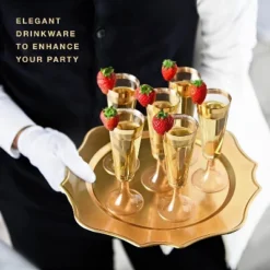 Chateau Fine Tableware Plastic Champagne Flutes Disposable - Gold Glitter With A Gold Rim - [1 Box Of 48] 4.5 Oz Premium Toasting Flutes -Household Cleaning Supplies GUEST 8f14bc16 a81f 4426 b9f1 a8beef1980d0