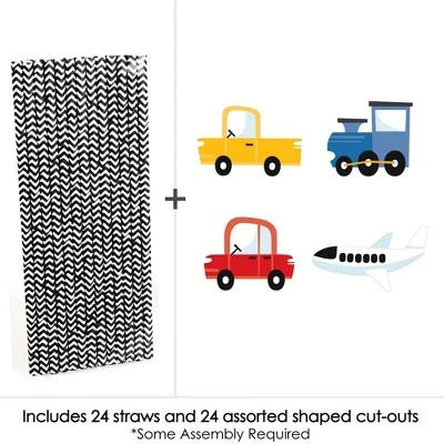 Big Dot Of Happiness Cars, Trains, And Airplanes - Paper Straw Decor - Transportation Birthday Party Striped Decorative Straws - Set Of 24 4 Big Dot Of Happiness Cars, Trains, And Airplanes - Paper Straw Decor - Transportation Birthday Party Striped Decorative Straws - Set Of 24 - Image 2