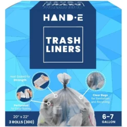 Hand-E Medium Trash Can Liners, 100 Count - 6-7 Gallon Garbage Liners - 22 Microns Thick, Gray Transparent -Household Cleaning Supplies GUEST 9e07448a 3491 4a59 b230 7f4f355a1161