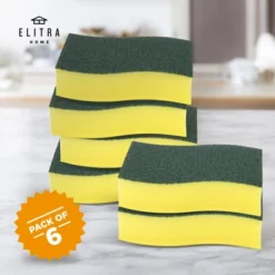 ELITRA HOME Heavy Duty Scrubber Sponge, With Smell Resistant Hydrophilic Foam Technology, Odorless - Green -Household Cleaning Supplies GUEST 9ec75205 cb29 48d3 a78f 81e49d7da83d